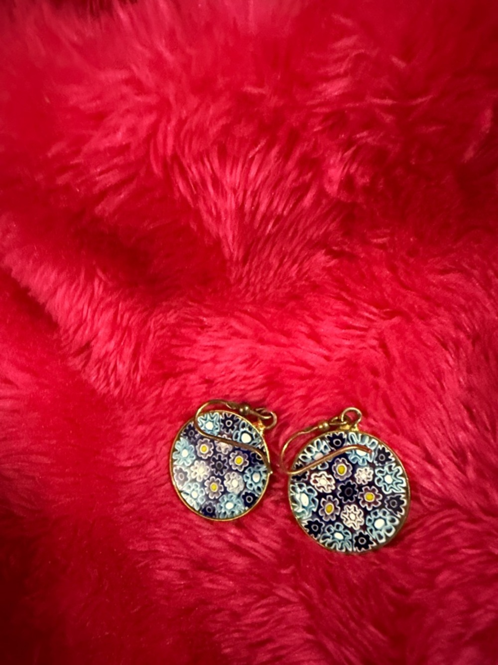 Gold-Tone Floral glass Drop Earrings in Blue and White